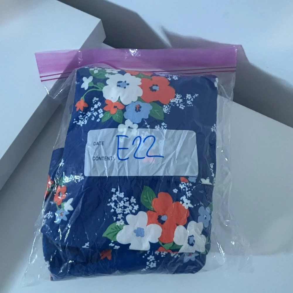 Gymboree Small 5-6 Floral Blue Raincoat Velcro Closure Hood Spring